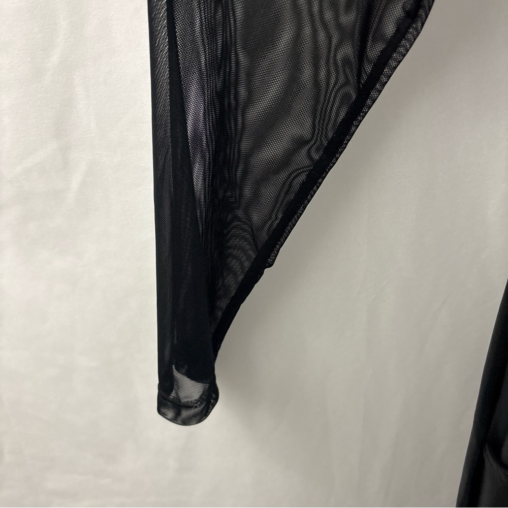 Ashley Stewart Black Faux Leather Long Sleeve Maxi 14/16 Dress Sheer Mock Neck - Picture 4 of 9